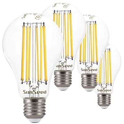 SUNSEED 4x Lampadina E27 Filamento LED 13W Goccia A66 1800 Lm Luce Naturale 4000K, 115W Equivalente SUNSEED 4x Lampadina E27 Filamento LED 13W Goccia A66 1800 Lm Luce Naturale 4000K, 115W Equivalente