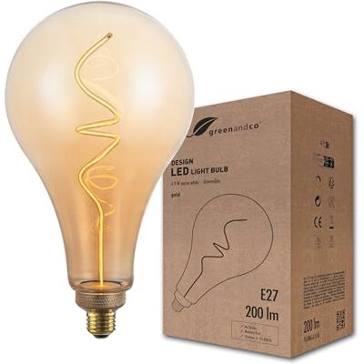 greenandco lampadina LED design vintage per illuminazione ambientale dimmerabile E27 A165 4,9W 200lm 1800K (bianco molto caldo) 320° 230V ambra senza sfarfallio greenandco lampadina LED design vintage per illuminazione ambientale dimmerabile E27 A165 4,9W 200lm 1800K (bianco molto caldo) 320° 230V ambra senza sfarfallio