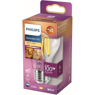 Philips LED Lampadina a Filamento Goccia, 100W, E27, Luce Bianca Calda, Dimmerabile Philips LED Lampadina a Filamento Goccia, 100W, E27, Luce Bianca Calda, Dimmerabile