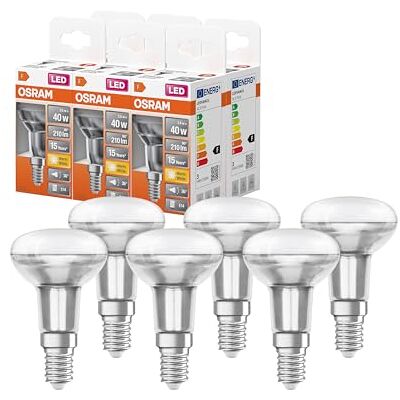OSRAM Spot R50 Lampadine LED, 2.6 W Equivalenti 40 W, Attacco E14, Luce Calda 2700K, Confezione da 6 Pezzi OSRAM Spot R50 Lampadine LED, 2.6 W Equivalenti 40 W, Attacco E14, Luce Calda 2700K, Confezione da 6 Pezzi