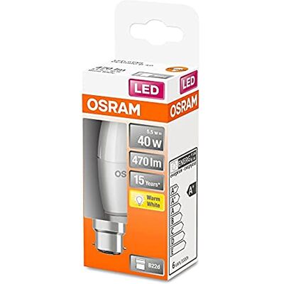 OSRAM Lampada LED, Attacco: B22d, Warm White, 2700 K, 4,90 W, sostituzione per 40 W Incandescent bulb, opaco, ,Confezione da 6 OSRAM Lampada LED, Attacco: B22d, Warm White, 2700 K, 4,90 W, sostituzione per 40 W Incandescent bulb, opaco, ,Confezione da 6