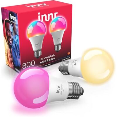 innr Lampadina Smart E27, per Hue* e hub Zigbee, Confezione da 2 LED RGB, Bianco e Colori, 16 Milioni di Colori, 880 lumen, Dimmerabili innr Lampadina Smart E27, per Hue* e hub Zigbee, Confezione da 2 LED RGB, Bianco e Colori, 16 Milioni di Colori, 880 lumen, Dimmerabili
