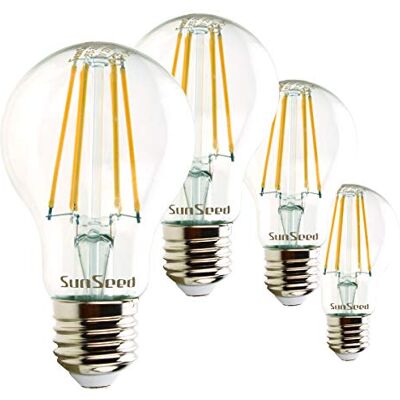 SUNSEED 4x Lampadina E27 Filamento LED 7W Goccia A60 806 Lumen Luce Calda 2700K, 60W Equivalente SUNSEED 4x Lampadina E27 Filamento LED 7W Goccia A60 806 Lumen Luce Calda 2700K, 60W Equivalente