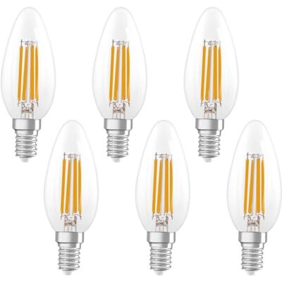 OSRAM Lampada LED Superstar B40 a forma di candela, dimmerabile, bianco caldo 2700 K, 3,4 W, E14, trasparente, 470 lm, 15.000 h, per lampadari e applique,6-Pack OSRAM Lampada LED Superstar B40 a forma di candela, dimmerabile, bianco caldo 2700 K, 3,4 W, E14, trasparente, 470 lm, 15.000 h, per lampadari e applique,6-Pack