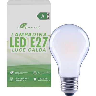 greenandco Lampadina LED E27 luce calda, smerigliata, 7.2W 1521lm, A60 Lampadina E27 sostituisce 100W, 3000K, 320°, 230V, senza sfarfallio, classe energetica A, non dimmerabile greenandco Lampadina LED E27 luce calda, smerigliata, 7.2W 1521lm, A60 Lampadina E27 sostituisce 100W, 3000K, 320°, 230V, senza sfarfallio, classe energetica A, non dimmerabile