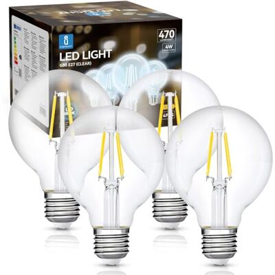 Aigostar Lampadina Vintage Edison LED E27 4W Equivalenti a 40W, Luce Bianca 6500K, 470Lm, CRI>80, G80 Stile Vintage Lampadine Decorativo, Non Dimmerabile, Pacco da 4 Pezzi Aigostar Lampadina Vintage Edison LED E27 4W Equivalenti a 40W, Luce Bianca 6500K, 470Lm, CRI>80, G80 Stile Vintage Lampadine Decorativo, Non Dimmerabile, Pacco da 4 Pezzi