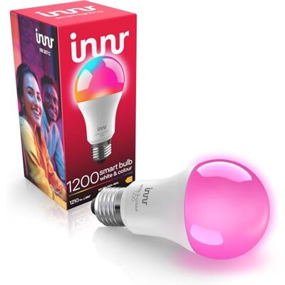 innr Lampadina Smart E27, per Hue* e hub Zigbee LED RGB, Bianco e Colori, 16 Milioni di Colori, 50% di Luce in Più, 1210 lumen, Dimmerabile innr Lampadina Smart E27, per Hue* e hub Zigbee LED RGB, Bianco e Colori, 16 Milioni di Colori, 50% di Luce in Più, 1210 lumen, Dimmerabile