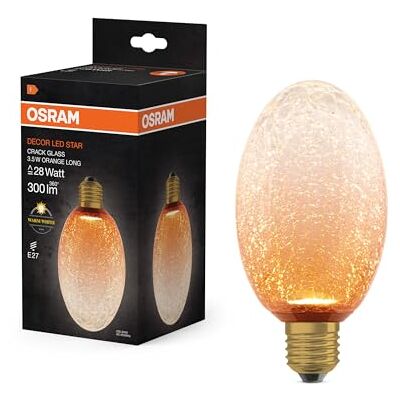 OSRAM Lampada LED in vetro DECOR FLAT Crackle, lunga Ø90mm, arancione, E27, 3,5W, 300lm, 2700K, bianco caldo, IP20, look vintage OSRAM Lampada LED in vetro DECOR FLAT Crackle, lunga Ø90mm, arancione, E27, 3,5W, 300lm, 2700K, bianco caldo, IP20, look vintage