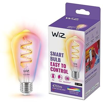 WiZ Lampadina Edison Smart LED WiFi, Luce Bianca e Colorata RGB, Filamento, E27, equivalente a 40W, Tecnologia SpaceSense, Controllo Vocale (Alexa, Apple HomeKit, Google Home) WiZ Lampadina Edison Smart LED WiFi, Luce Bianca e Colorata RGB, Filamento, E27, equivalente a 40W, Tecnologia SpaceSense, Controllo Vocale (Alexa, Apple HomeKit, Google Home)