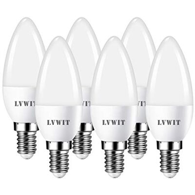 LVWIT Lampadine a LED E14 Candela, 4.9W Equivalenti a 40W, 6500K, Luce Bianca Fredda, 470Lm, Forma Candela C37, Risparmio Energetico, Non Dimmerabile, Pacco da 6 Pezzi LVWIT Lampadine a LED E14 Candela, 4.9W Equivalenti a 40W, 6500K, Luce Bianca Fredda, 470Lm, Forma Candela C37, Risparmio Energetico, Non Dimmerabile, Pacco da 6 Pezzi