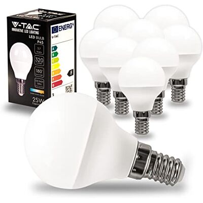 V-TAC 10x Lampadine LED P45 Golf con Attacco E14-3,7W (Equivalenti a 25W) 320 Lumen Lampadina LED Pallina da Golf Massima Efficienza e Risparmio Energetico Luce Bianca Calda 3000K V-TAC 10x Lampadine LED P45 Golf con Attacco E14-3,7W (Equivalenti a 25W) 320 Lumen Lampadina LED Pallina da Golf Massima Efficienza e Risparmio Energetico Luce Bianca Calda 3000K