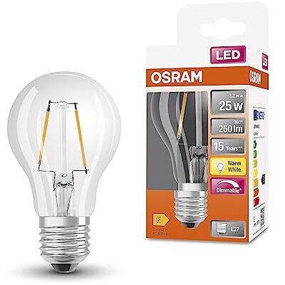 OSRAM LED Superstar Classic A25 Dimmerabile E27, Forma Pera, FIL, 250 Lumen, Bianco Caldo 2700K, Sostituzione per Lampadine 25W Convenzionali, Confezione da 6 OSRAM LED Superstar Classic A25 Dimmerabile E27, Forma Pera, FIL, 250 Lumen, Bianco Caldo 2700K, Sostituzione per Lampadine 25W Convenzionali, Confezione da 6
