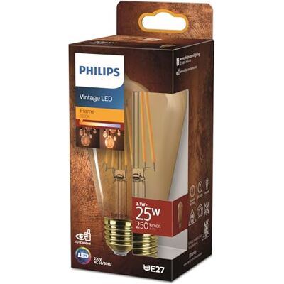 Philips LED Vintage Lampadina Edison a Filamento Gold, 25W, E27, Luce Bianca Calda, Non Dimmerabile Philips LED Vintage Lampadina Edison a Filamento Gold, 25W, E27, Luce Bianca Calda, Non Dimmerabile