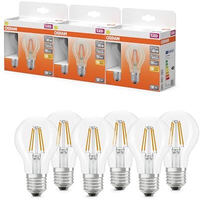 OSRAM Lampada LED Star bulb A40 filamento, 2700 K bianco caldo, 3,4 W, E27, trasparente, 470 lm, 15.000 h, per lampade da soffitto e da terra, soggiorno,3-Pack OSRAM Lampada LED Star bulb A40 filamento, 2700 K bianco caldo, 3,4 W, E27, trasparente, 470 lm, 15.000 h, per lampade da soffitto e da terra, soggiorno,3-Pack