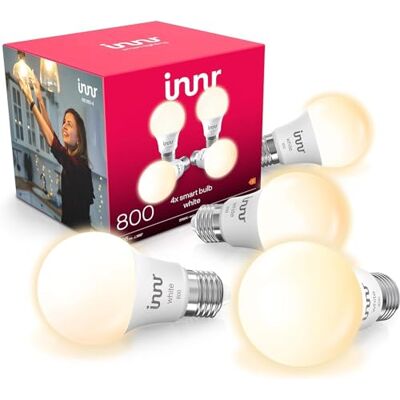 innr Lampadina Smart E27, per Hue* e hub Zigbee, Confezione da 4 LED, Luce Bianca Calda, 2700K, 806 lumen, Dimmerabili innr Lampadina Smart E27, per Hue* e hub Zigbee, Confezione da 4 LED, Luce Bianca Calda, 2700K, 806 lumen, Dimmerabili