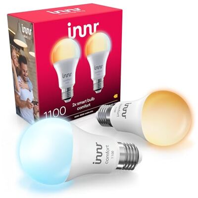 innr Lampadina Smart E27, per Hue* e hub Zigbee, Confezione da 2 LED, Luce Bianca Calda e Fredda, 2000K-6500K, 50% di Luce in Più, 1150 lumen, Dimmerabili innr Lampadina Smart E27, per Hue* e hub Zigbee, Confezione da 2 LED, Luce Bianca Calda e Fredda, 2000K-6500K, 50% di Luce in Più, 1150 lumen, Dimmerabili