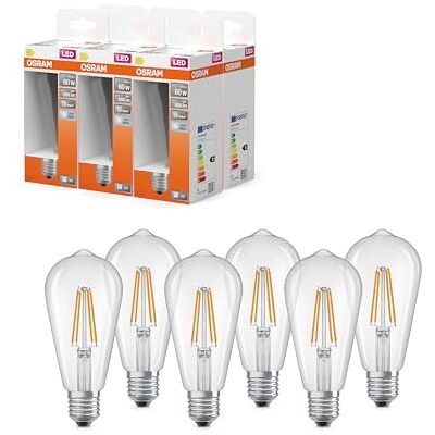 OSRAM Lampada LED Filament Star Edison 5,9W 840, bianco freddo 4000K, E27, trasparente, 806 lm, angolo di fascio 360°, IP20,6-Pack OSRAM Lampada LED Filament Star Edison 5,9W 840, bianco freddo 4000K, E27, trasparente, 806 lm, angolo di fascio 360°, IP20,6-Pack