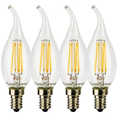 SUNSEED 4x Lampadina E14 Filamento LED 6W Colpo di Vento 806 Lumen Luce Calda 2700K, 60W Equivalente SUNSEED 4x Lampadina E14 Filamento LED 6W Colpo di Vento 806 Lumen Luce Calda 2700K, 60W Equivalente