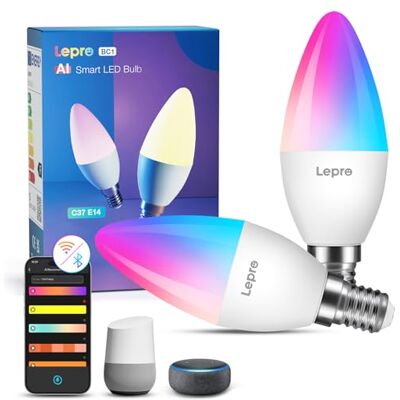 Lepro BC1 AI Smart Lampadina LED E14,Dimmerabile Lampadine 4.9W 470LM, 2Pcs RGBW,Luce Bianca,Compatibile con Alexa/Google Home,Controllo Vocale,WiFi,Progettista Illuminazione AI Personalizzato Lepro BC1 AI Smart Lampadina LED E14,Dimmerabile Lampadine 4.9W 470LM, 2Pcs RGBW,Luce Bianca,Compatibile con Alexa/Google Home,Controllo Vocale,WiFi,Progettista Illuminazione AI Personalizzato