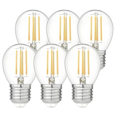 Garza Confezione da 6 Lampadine LED a Filamento Sferico, Attacco E27, Luce calda (2700k), 4W, 470 Lumen, Angolo di illuminazione di 240°, IRC 80 Garza Confezione da 6 Lampadine LED a Filamento Sferico, Attacco E27, Luce calda (2700k), 4W, 470 Lumen, Angolo di illuminazione di 240°, IRC 80