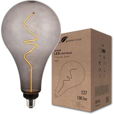 greenandco lampadina LED design vintage per illuminazione ambientale dimmerabile E27 A165 4,9W 100lm 1800K (bianco molto caldo) 320° 230V grigio fumo senza sfarfallio greenandco lampadina LED design vintage per illuminazione ambientale dimmerabile E27 A165 4,9W 100lm 1800K (bianco molto caldo) 320° 230V grigio fumo senza sfarfallio