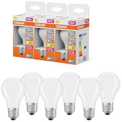 OSRAM Lampada LED Superstar A25 a forma di lampadina a filamento dimmerabile, 2700 K bianco caldo, 1,8 W, E27, satinata, 250 lm, 15.000 h, per lampade da soffitto e da terra, antiabbagliamento,6-Pack OSRAM Lampada LED Superstar A25 a forma di lampadina a filamento dimmerabile, 2700 K bianco caldo, 1,8 W, E27, satinata, 250 lm, 15.000 h, per lampade da soffitto e da terra, antiabbagliamento,6-Pack
