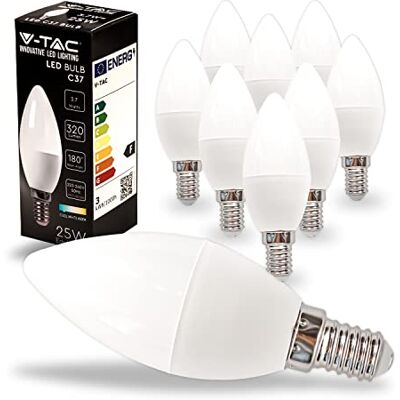 V-TAC 10x Lampadine LED Candela con Attacco E14 3,7W (Equivalenti a 25W) Lampadine di Nuova Generazione 320 Lumen Massima Efficienza e Risparmio Energetico 6500K Luce Bianca Fredda, V-TAC 10x Lampadine LED Candela con Attacco E14 3,7W (Equivalenti a 25W) Lampadine di Nuova Generazione 320 Lumen Massima Efficienza e Risparmio Energetico 6500K Luce Bianca Fredda,