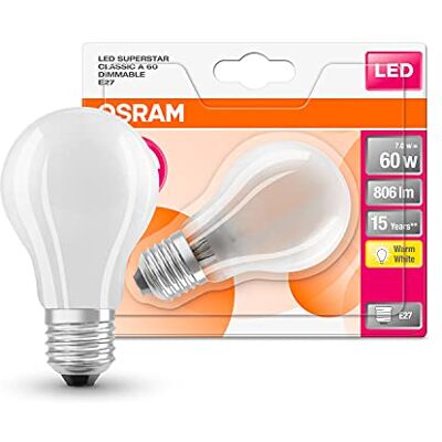 OSRAM Lampadine Led Retrofit Full Glass Classic A Dim E27 Bli, Vetro, Smerigliata, 60 W OSRAM Lampadine Led Retrofit Full Glass Classic A Dim E27 Bli, Vetro, Smerigliata, 60 W