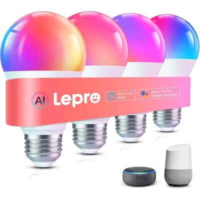 Lepro B1 AI Lampadina Smart E27, 806LM RGB&Luce Bianca Regolabile 4pcs Progettista Illuminazione AI Personalizzato, Funziona con Alexa/Google Assistant, Connessione Wi-Fi/Bluetooth, Sync Musicale Lepro B1 AI Lampadina Smart E27, 806LM RGB&Luce Bianca Regolabile 4pcs Progettista Illuminazione AI Personalizzato, Funziona con Alexa/Google Assistant, Connessione Wi-Fi/Bluetooth, Sync Musicale