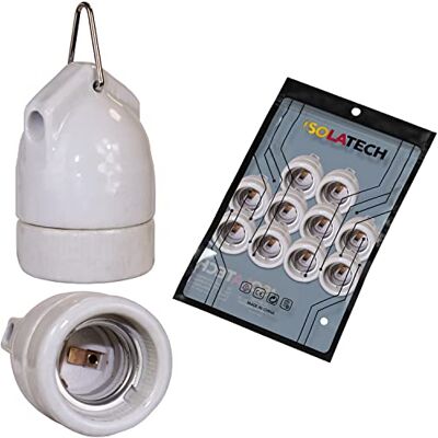 ISOLATECH 10x Portalampada E27 in Ceramica con Occhiello in Metallo Per lampadine LED e a risparmio energetico, Max. 250V/4A, Resistente al calore, Per casa, cucina e frigorifero ISOLATECH 10x Portalampada E27 in Ceramica con Occhiello in Metallo Per lampadine LED e a risparmio energetico, Max. 250V/4A, Resistente al calore, Per casa, cucina e frigorifero