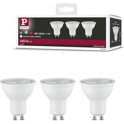Paulmann Set di 3 faretti a LED, 3 x 460 lm, 36°, 3 x 7 Watt, luce bianca opaca, 4000 K, GU10 Paulmann Set di 3 faretti a LED, 3 x 460 lm, 36°, 3 x 7 Watt, luce bianca opaca, 4000 K, GU10