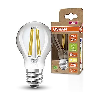 OSRAM Lampada LED SUPERSTAR+ CLASSIC A FIL 60, E27, goccia, 4.3W, 806lm, 2700K, luce bianca calda, dimmerabile, filamento LED, basso consumo energetico, classe di efficienza energetica B OSRAM Lampada LED SUPERSTAR+ CLASSIC A FIL 60, E27, goccia, 4.3W, 806lm, 2700K, luce bianca calda, dimmerabile, filamento LED, basso consumo energetico, classe di efficienza energetica B
