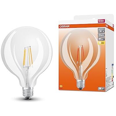 OSRAM Lampada LED Globe125 a stella a LED per presa E27, forma del globo, FIL, 470 lumen, bianco caldo, 2700k, sostituzione per lampadine da 40w convenzionali, non dimmerabili, pacchetto da 4 OSRAM Lampada LED Globe125 a stella a LED per presa E27, forma del globo, FIL, 470 lumen, bianco caldo, 2700k, sostituzione per lampadine da 40w convenzionali, non dimmerabili, pacchetto da 4