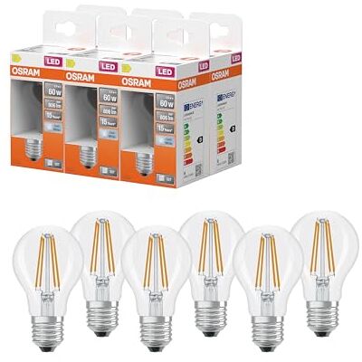 OSRAM Lampada LED Star bulb A60 filamento, 4000 K bianco neutro, 5,9 W, E27, trasparente, 806 lm, 15.000 h, per lampade da soffitto e da terra, ufficio,6-Pack OSRAM Lampada LED Star bulb A60 filamento, 4000 K bianco neutro, 5,9 W, E27, trasparente, 806 lm, 15.000 h, per lampade da soffitto e da terra, ufficio,6-Pack