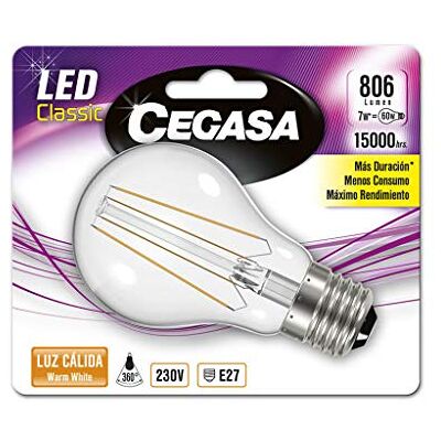 cegasa Lampada LED Fil Standar 7W 806LM E27 BL1 2700K Nero cegasa Lampada LED Fil Standar 7W 806LM E27 BL1 2700K Nero