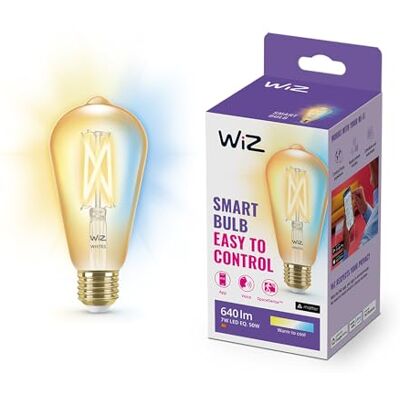 WiZ Lampadina Edison Smart LED WiFi, Luce Bianca da Calda a Fredda, Filamento Ambrata, E27, equivalente a 50W, Tecnologia SpaceSense, Controllo Vocale (Alexa, Apple HomeKit, Google Home) WiZ Lampadina Edison Smart LED WiFi, Luce Bianca da Calda a Fredda, Filamento Ambrata, E27, equivalente a 50W, Tecnologia SpaceSense, Controllo Vocale (Alexa, Apple HomeKit, Google Home)