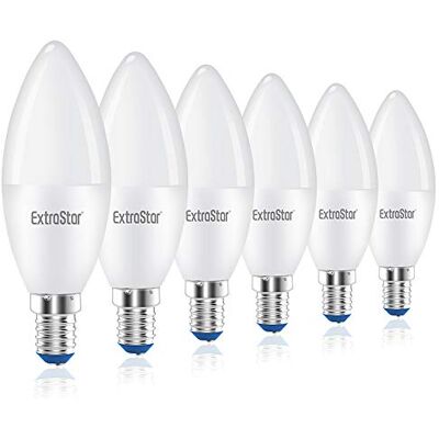 EXTRASTAR Lampadine LED Candela,E14,8W,3000K,luce bianca calda,Confezione da 6 EXTRASTAR Lampadine LED Candela,E14,8W,3000K,luce bianca calda,Confezione da 6