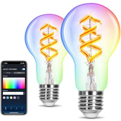 Aigostar Lampadina Alexa, Lampadine Smart E27 RGBW 4.9W 420LM, Smart Bulb A60 Luce Calda 2700K, Lampadine Intelligenti Compatibile con Alexa e Google Home. Lampadina Vintage Filamento WIFI, 2 Unità Aigostar Lampadina Alexa, Lampadine Smart E27 RGBW 4.9W 420LM, Smart Bulb A60 Luce Calda 2700K, Lampadine Intelligenti Compatibile con Alexa e Google Home. Lampadina Vintage Filamento WIFI, 2 Unità