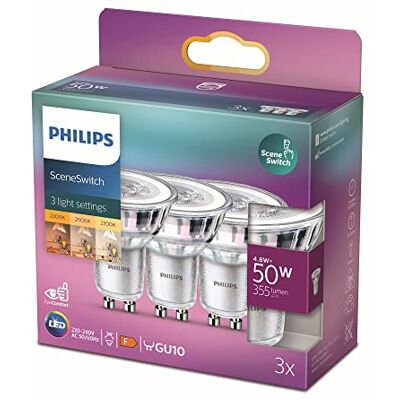 Philips Faretto LED SceneSwitch bianco caldo GU10 4,8 W 3 pezzi Philips Faretto LED SceneSwitch bianco caldo GU10 4,8 W 3 pezzi