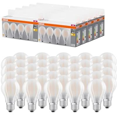 OSRAM LED BASE A60, confezione vantaggiosa con 40 lampadine, sostituisce le tradizionali lampadine da 60W, 6.5W, bianco caldo (2700K), vetro opaco, non dimmerabile, forma a bulbo, E27 OSRAM LED BASE A60, confezione vantaggiosa con 40 lampadine, sostituisce le tradizionali lampadine da 60W, 6.5W, bianco caldo (2700K), vetro opaco, non dimmerabile, forma a bulbo, E27