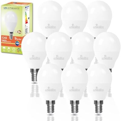 LED ATOMANT 10x Lampadina LED E14 G45 9W Bianco Caldo 950lm Attacco piccolo, 3000K LED ATOMANT 10x Lampadina LED E14 G45 9W Bianco Caldo 950lm Attacco piccolo, 3000K