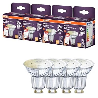OSRAM SMART LED Spot PAR16 Riflettore GU10, 4,7W ZigBee 3.0, dimmerabile 2700K bianco caldo, controllo app, Alexa, Smart Home,4-Pack OSRAM SMART LED Spot PAR16 Riflettore GU10, 4,7W ZigBee 3.0, dimmerabile 2700K bianco caldo, controllo app, Alexa, Smart Home,4-Pack