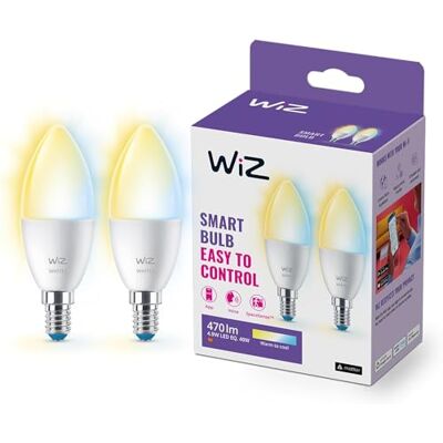 WiZ Lampadina Candela Smart LED WiFi, Luce Bianca da Calda a Fredda, E14, 40W, Tecnologia SpaceSense, Controllo Vocale (Alexa, Apple HomeKit, Google Home), Confezione da 2 WiZ Lampadina Candela Smart LED WiFi, Luce Bianca da Calda a Fredda, E14, 40W, Tecnologia SpaceSense, Controllo Vocale (Alexa, Apple HomeKit, Google Home), Confezione da 2