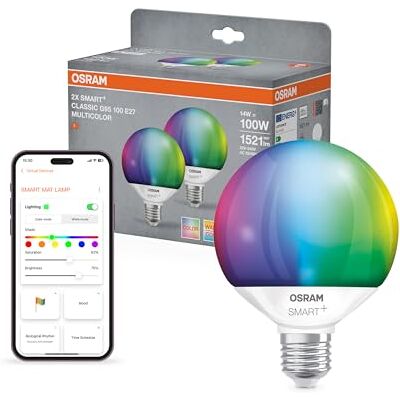 OSRAM SMART+ Globe RGB (confezione da 2, E14, 14W) – RGB + luce bianca regolabile – compatibile con Matter via Wi-Fi – Alexa, Google, Apple OSRAM SMART+ Globe RGB (confezione da 2, E14, 14W) – RGB + luce bianca regolabile – compatibile con Matter via Wi-Fi – Alexa, Google, Apple