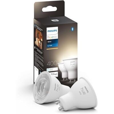 Philips White, Faretto LED smart GU10, Confezione da 2 5 W, 400 lm, Dimmerabile, Luce bianca calda, Smart Home, Controllo via app e bluetooth Philips White, Faretto LED smart GU10, Confezione da 2 5 W, 400 lm, Dimmerabile, Luce bianca calda, Smart Home, Controllo via app e bluetooth