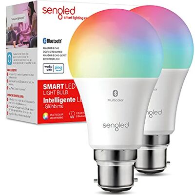 Sengled Lampadina Bluetooth multicolore B22, funziona solo con Alexa, lampadine intelligenti RGBW che cambia colore, lampadine dimmerabili, equivalente a 60 W, 806 lm, confezione da 2 Sengled Lampadina Bluetooth multicolore B22, funziona solo con Alexa, lampadine intelligenti RGBW che cambia colore, lampadine dimmerabili, equivalente a 60 W, 806 lm, confezione da 2