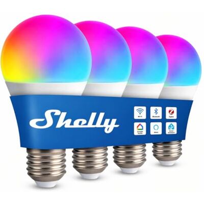 Shelly Multicolor Bulb E27 Gen3 Lampadina Smart WiFi LED RGBW, 9W, 800lm, 16 Milioni di Colori, Colore 2700K-6500K, Dimmerabile, Modalità Sicurezza, Controllo Vocale, Nessun Hub Richiesto (4 Pezzi) Shelly Multicolor Bulb E27 Gen3 Lampadina Smart WiFi LED RGBW, 9W, 800lm, 16 Milioni di Colori, Colore 2700K-6500K, Dimmerabile, Modalità Sicurezza, Controllo Vocale, Nessun Hub Richiesto (4 Pezzi)
