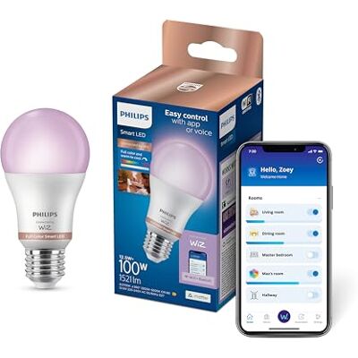 Philips , Lampadina LED A60 Smart RGB, E27, 1.521 lm, Luce Bianca Regolabile e a Colori 2.200-6.500 K, Dimmerabile, Connected by WiZ, Alexa, Google Home, Apple Home, Luci Led Philips , Lampadina LED A60 Smart RGB, E27, 1.521 lm, Luce Bianca Regolabile e a Colori 2.200-6.500 K, Dimmerabile, Connected by WiZ, Alexa, Google Home, Apple Home, Luci Led