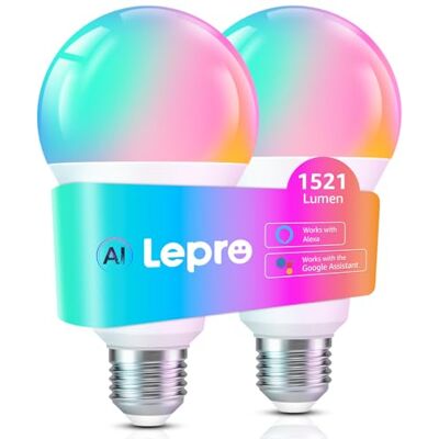 Lepro B3 AI Lampadina Smart E27, 1521LM RGB&Luce Bianca Regolabile, 2pcs Progettista Illuminazione AI Personalizzato, Funziona con Alexa/Google Assistant, Connessione Wi-Fi/Bluetooth, Sync Musicale Lepro B3 AI Lampadina Smart E27, 1521LM RGB&Luce Bianca Regolabile, 2pcs Progettista Illuminazione AI Personalizzato, Funziona con Alexa/Google Assistant, Connessione Wi-Fi/Bluetooth, Sync Musicale