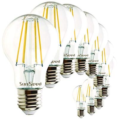 SUNSEED 10x Lampadina E27 Filamento LED 7W Goccia A60 806 Lumen Luce Naturale 4000K, 60W Equivalente SUNSEED 10x Lampadina E27 Filamento LED 7W Goccia A60 806 Lumen Luce Naturale 4000K, 60W Equivalente